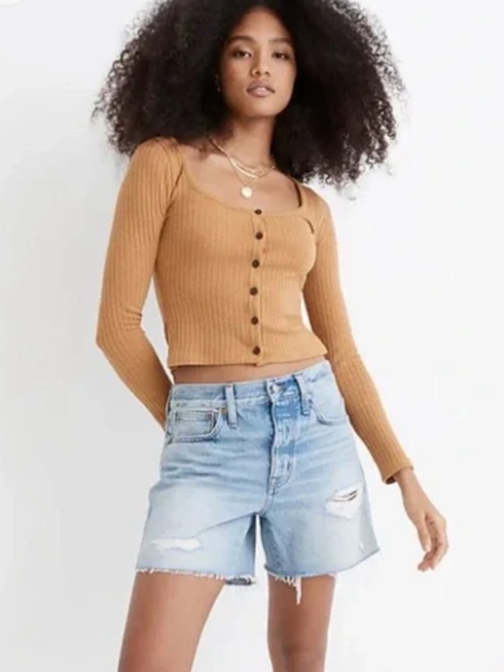 Madewell Relaxed Mid-Length Denim Shorts 25 Blue High Rise Cut Off Distressed